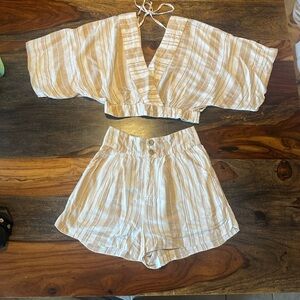 LStriped Crop Top and Shorts Set